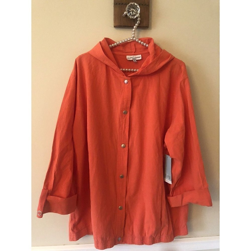 NWT Hillard & Hanson Woman Size 3X Orange Hooded Shirt Jacket Snap Front